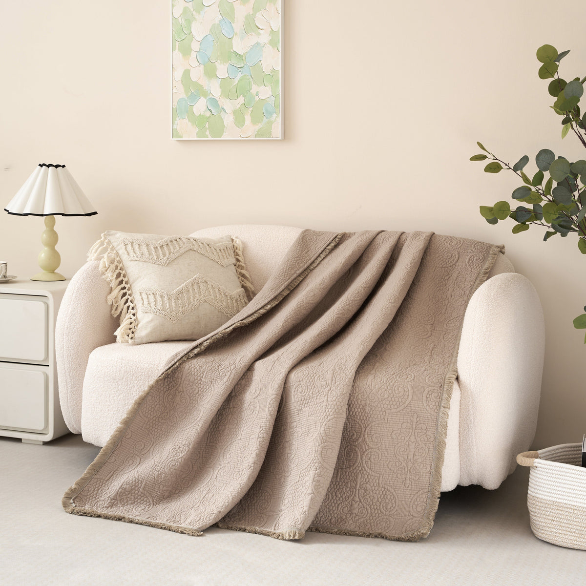 Quilted Cotton Throw Blanket – Sandy Taupe