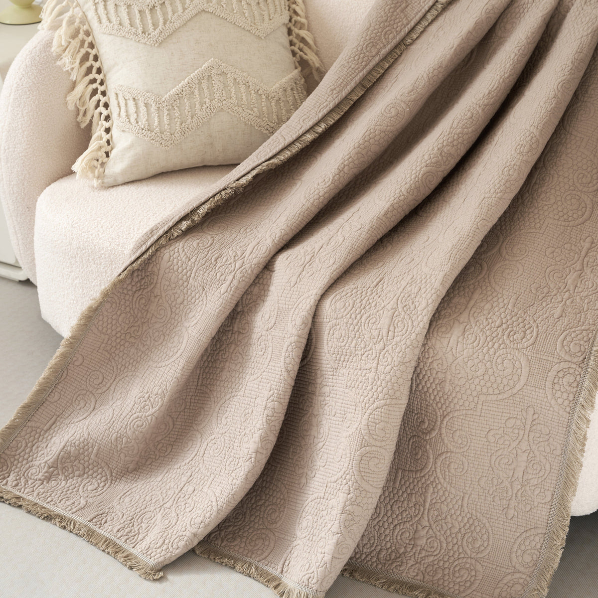 Quilted Cotton Throw Blanket – Sandy Taupe