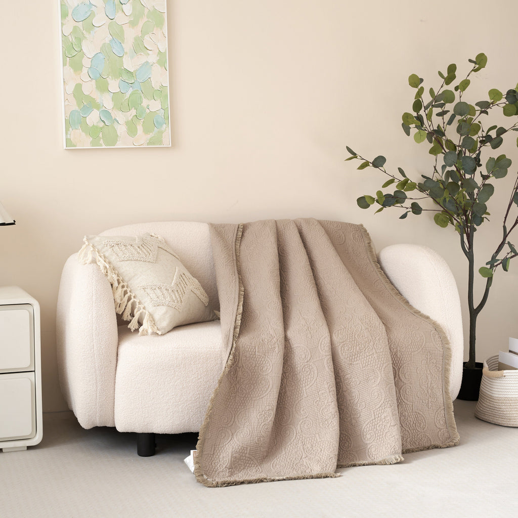 Quilted Cotton Throw Blanket – Sandy Taupe