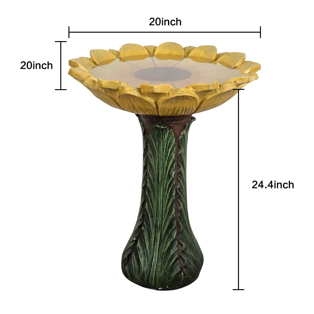 Concrete Sunflower Bird Bath Sculpted Basin 24.4 Inch