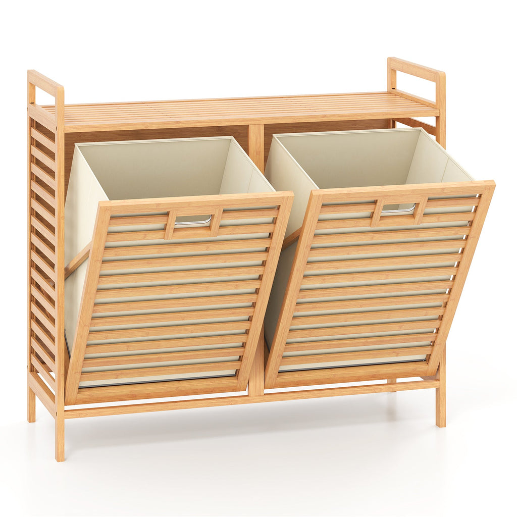 Double Tilt-Out Bamboo Laundry Hamper with 2 Removable Bins