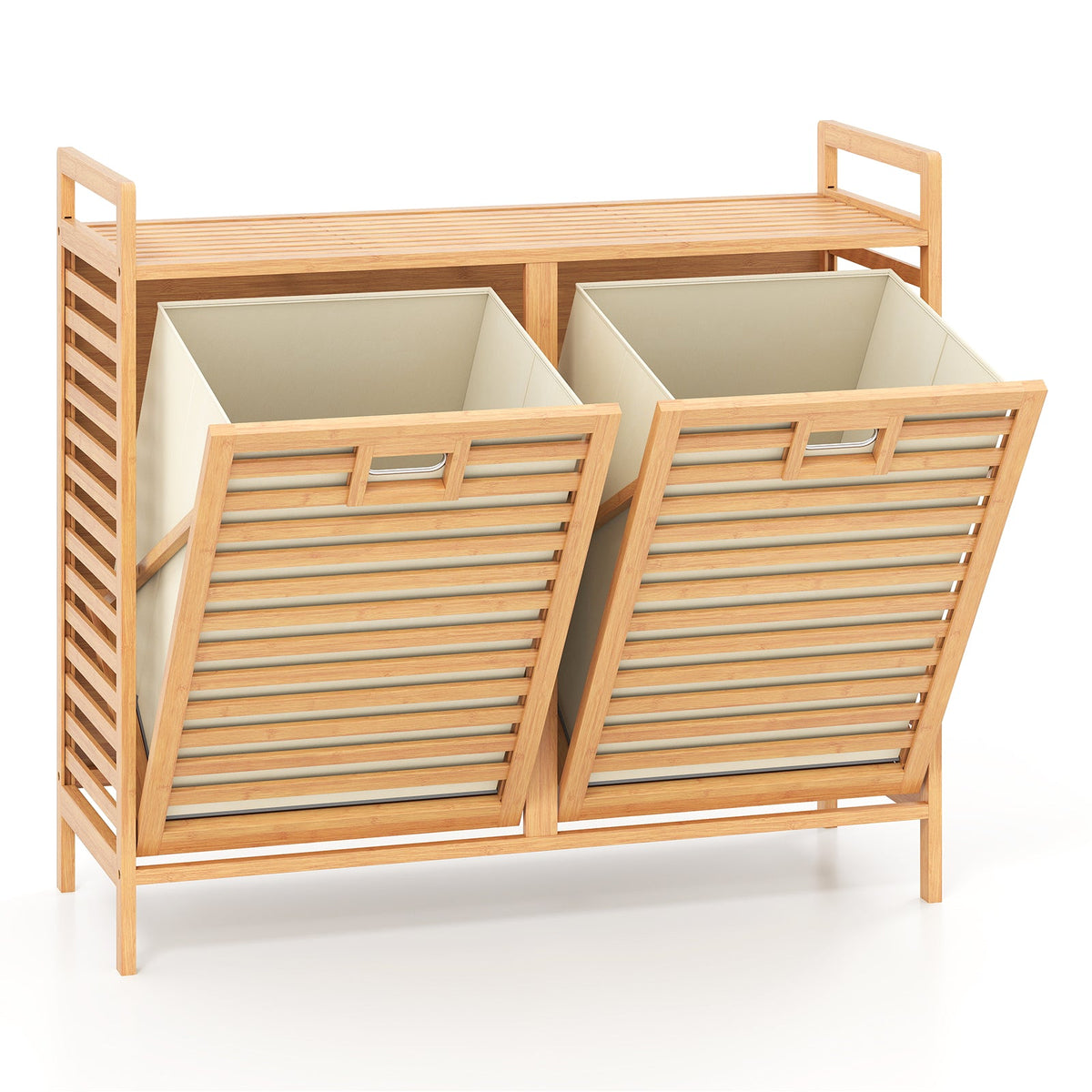 Double Tilt-Out Bamboo Laundry Hamper with 2 Removable Bins