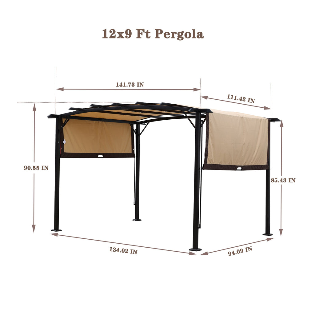 12' x 9' Steel Pergola Gazebo with Retractable Canopy