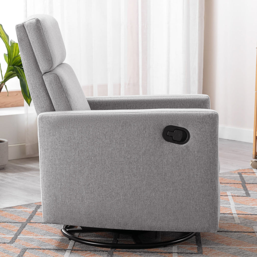 Modern Upholstered Swivel Glider Rocker Recliner – Gray
