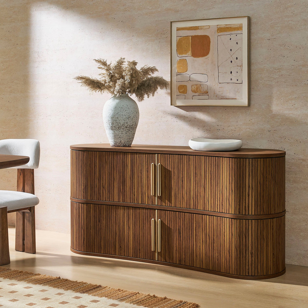 Radcliffe 63-Inch Curved Fluted Sideboard Buffet Cabinet