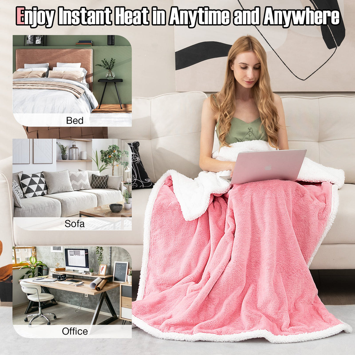 Heated Sherpa Throw Blanket with 10 Heat Settings
