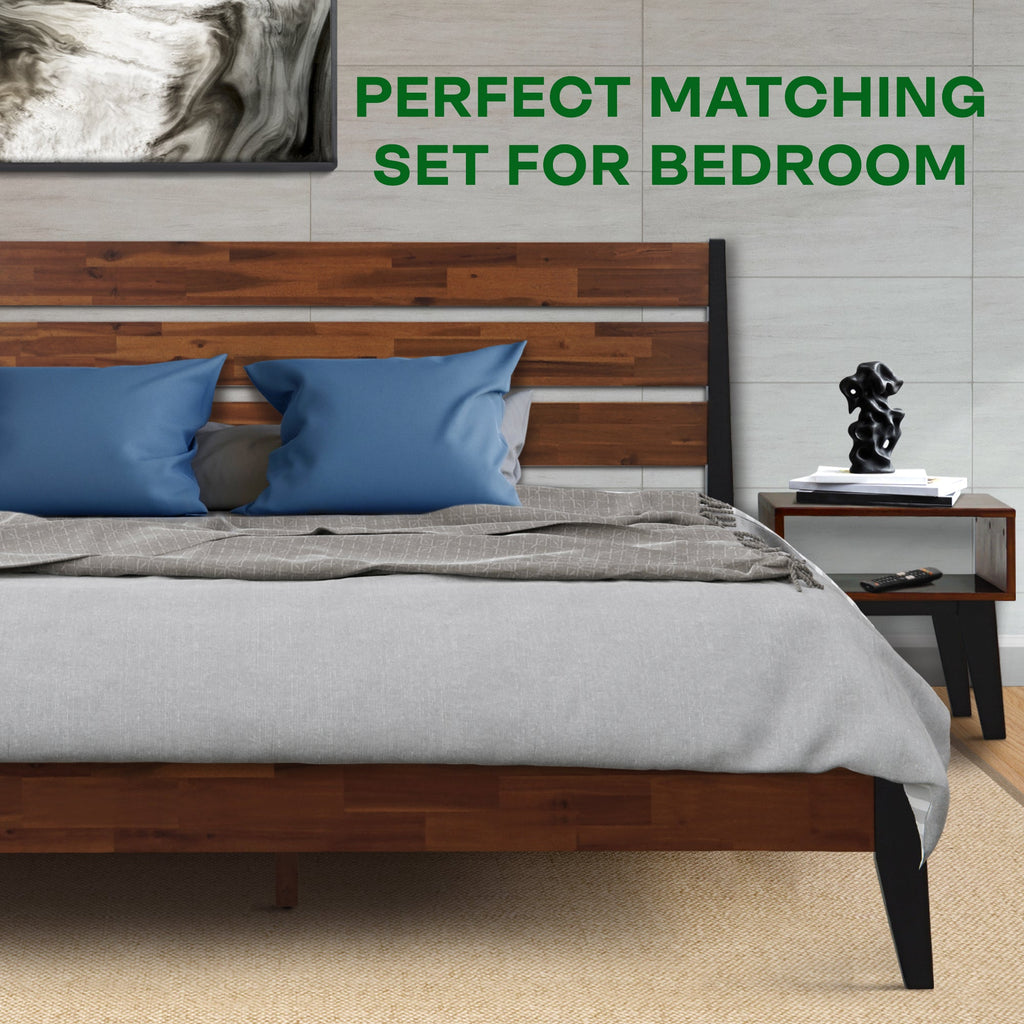 Emery Solid Wood King Bed Frame & Nightstand Set
