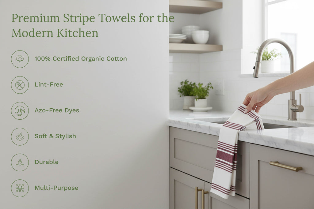 Organic Cotton Striped Kitchen Towels – Set of 6
