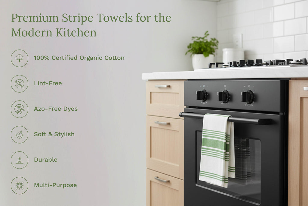 Organic Cotton Striped Kitchen Towels – Set of 6
