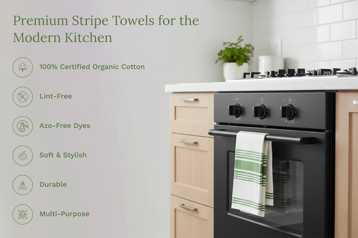 Organic Cotton Striped Kitchen Towels – Set of 6