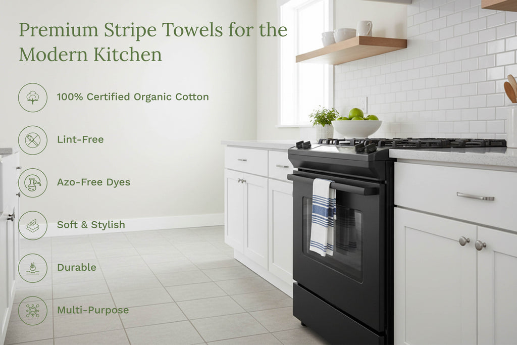 Organic Cotton Striped Kitchen Towels – Set of 6