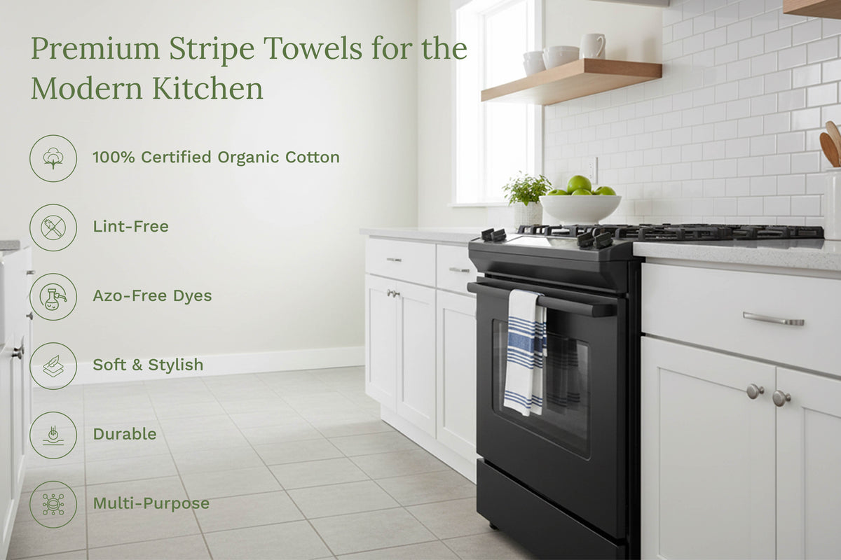 Organic Cotton Striped Kitchen Towels – Set of 6