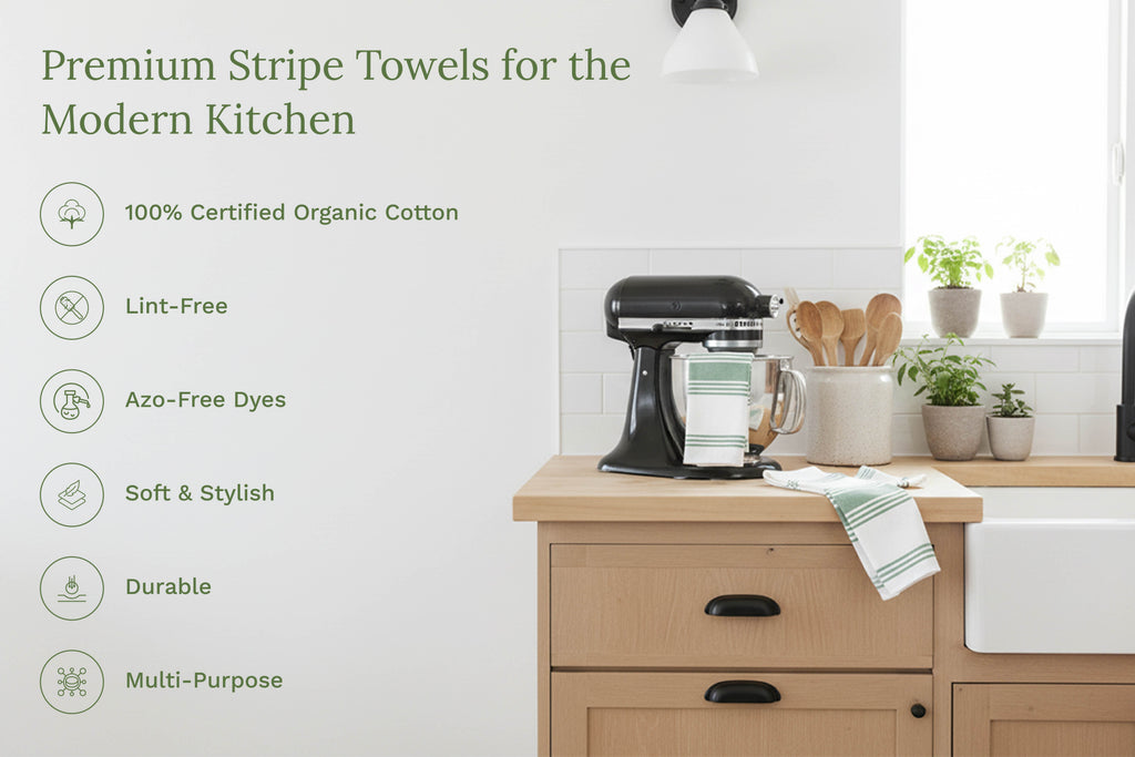 Organic Cotton Striped Kitchen Towels – Set of 6