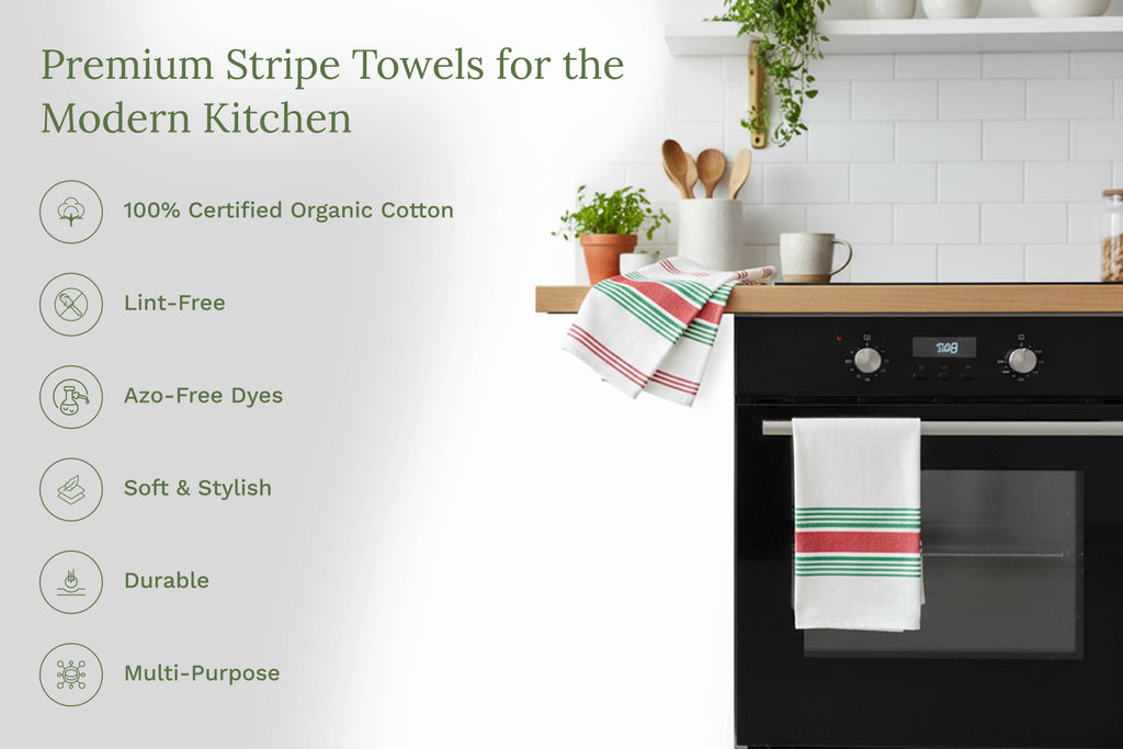 Organic Cotton Striped Kitchen Towels – Set of 6