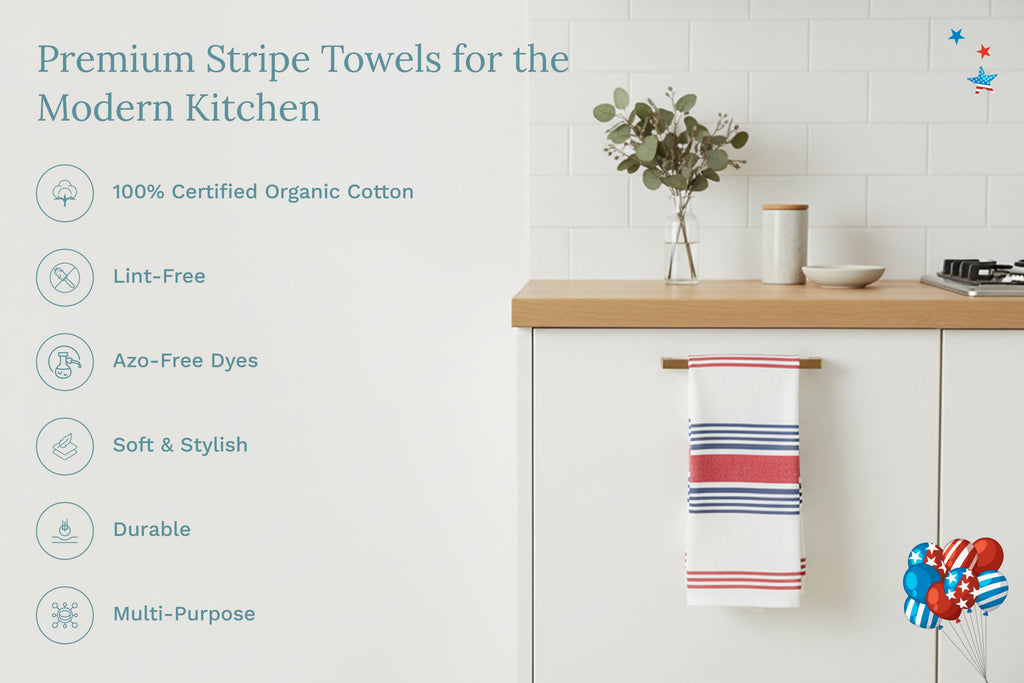 Organic Cotton Striped Kitchen Towels – Set of 6