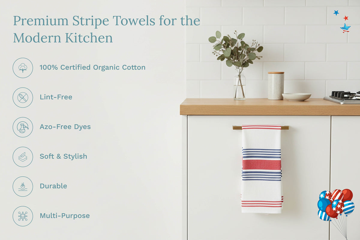 Organic Cotton Striped Kitchen Towels – Set of 6