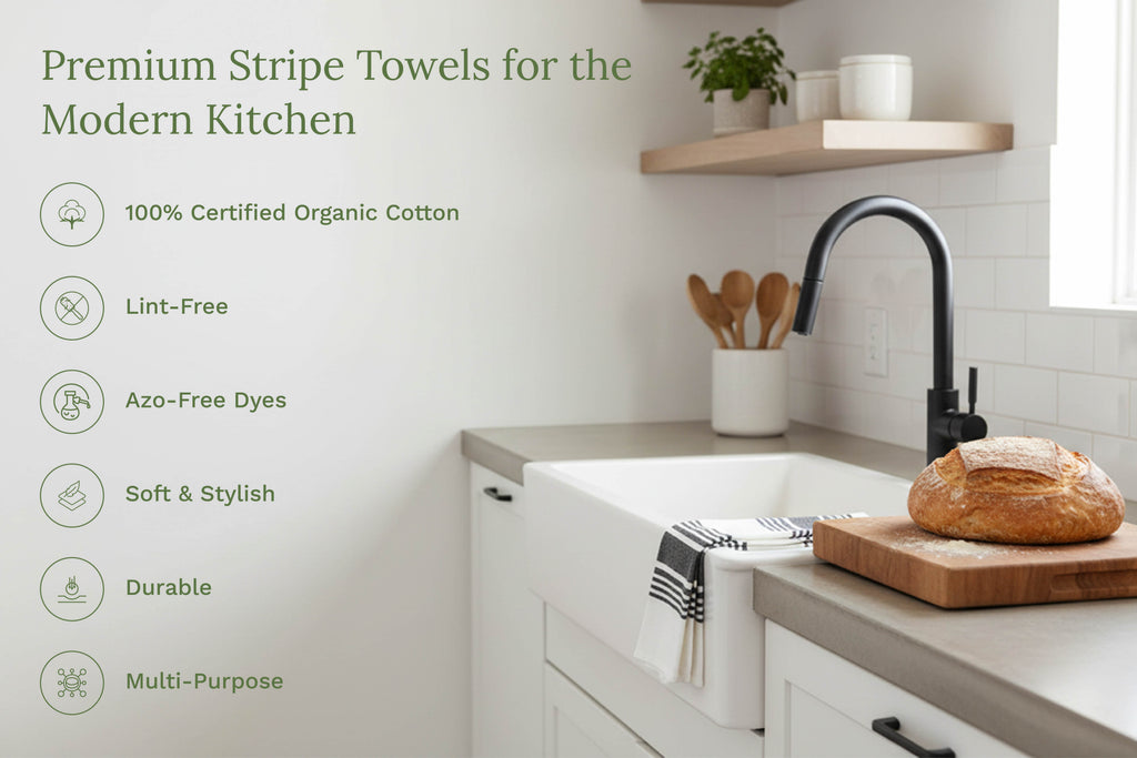 Organic Cotton Striped Kitchen Towels – Set of 6