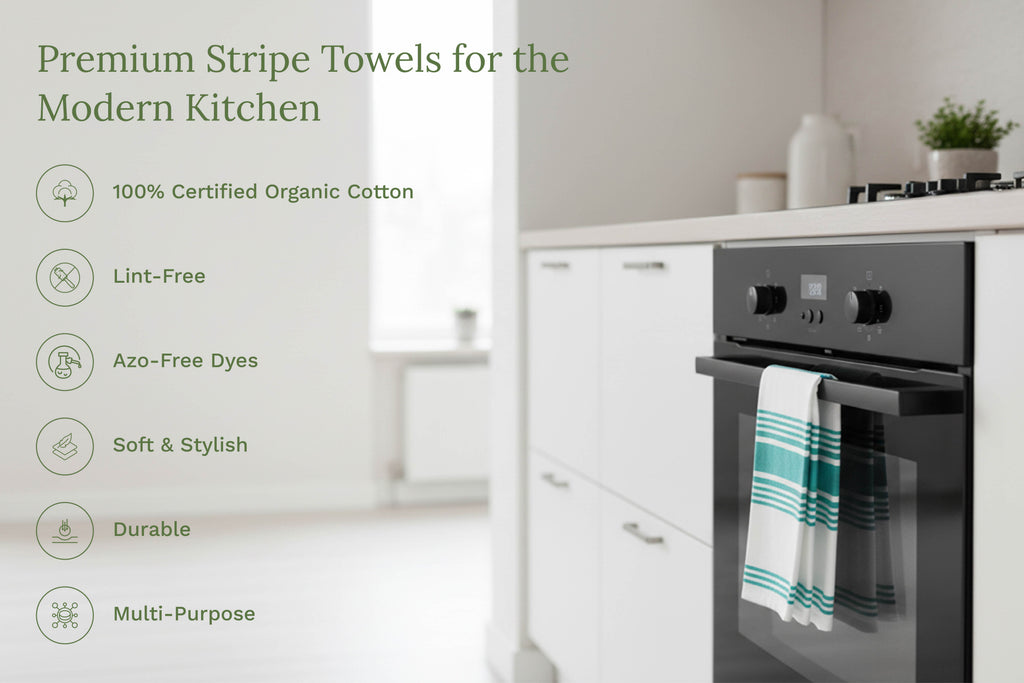 Organic Cotton Striped Kitchen Towels – Set of 6