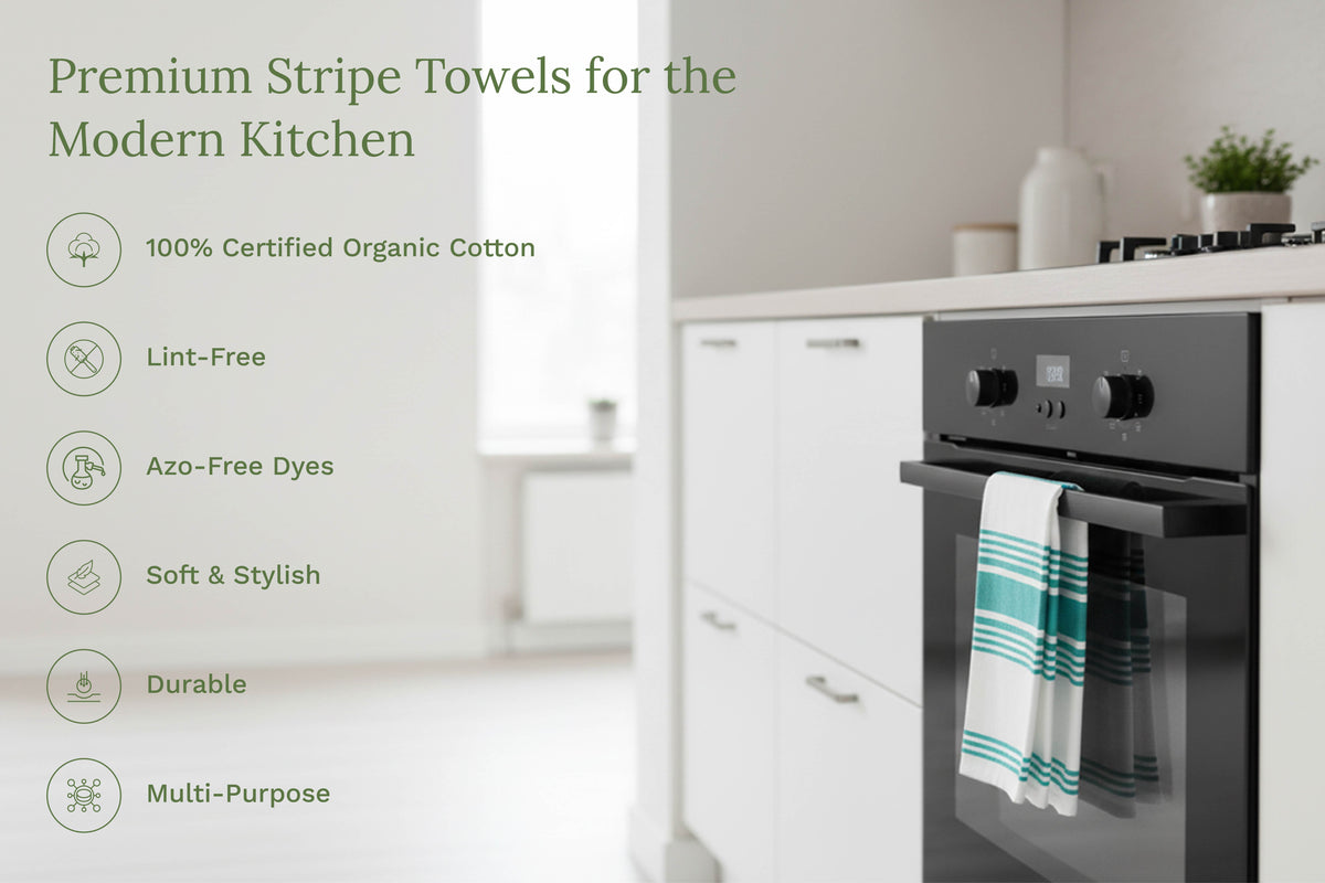 Organic Cotton Striped Kitchen Towels – Set of 6