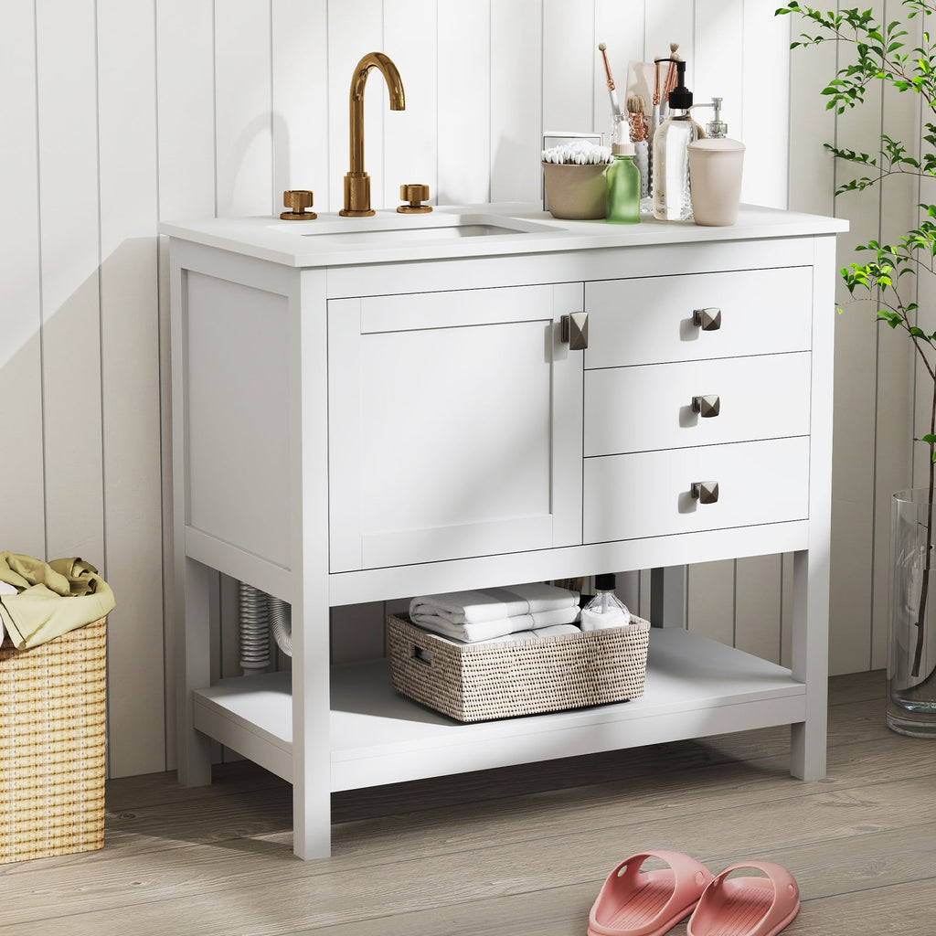 Freestanding White Bathroom Vanity with Basin & Storage