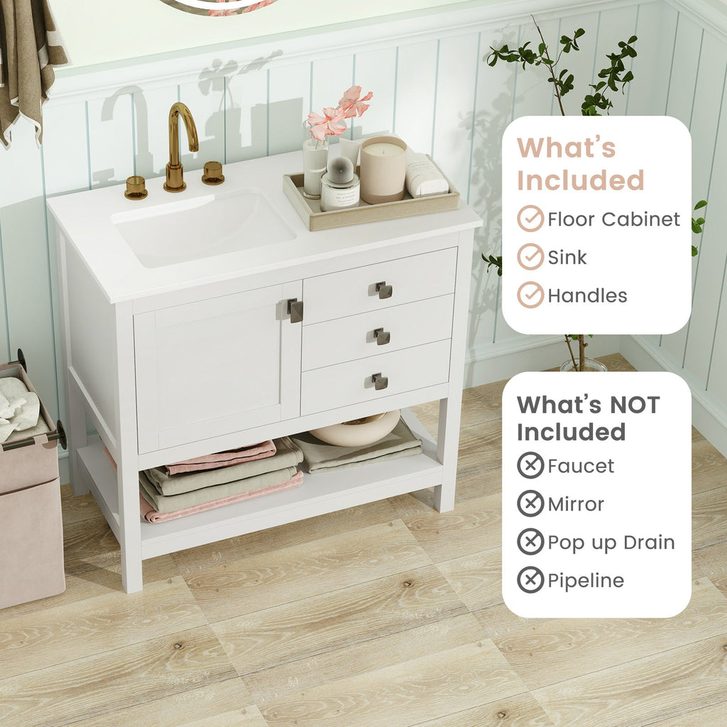 Freestanding White Bathroom Vanity with Basin & Storage