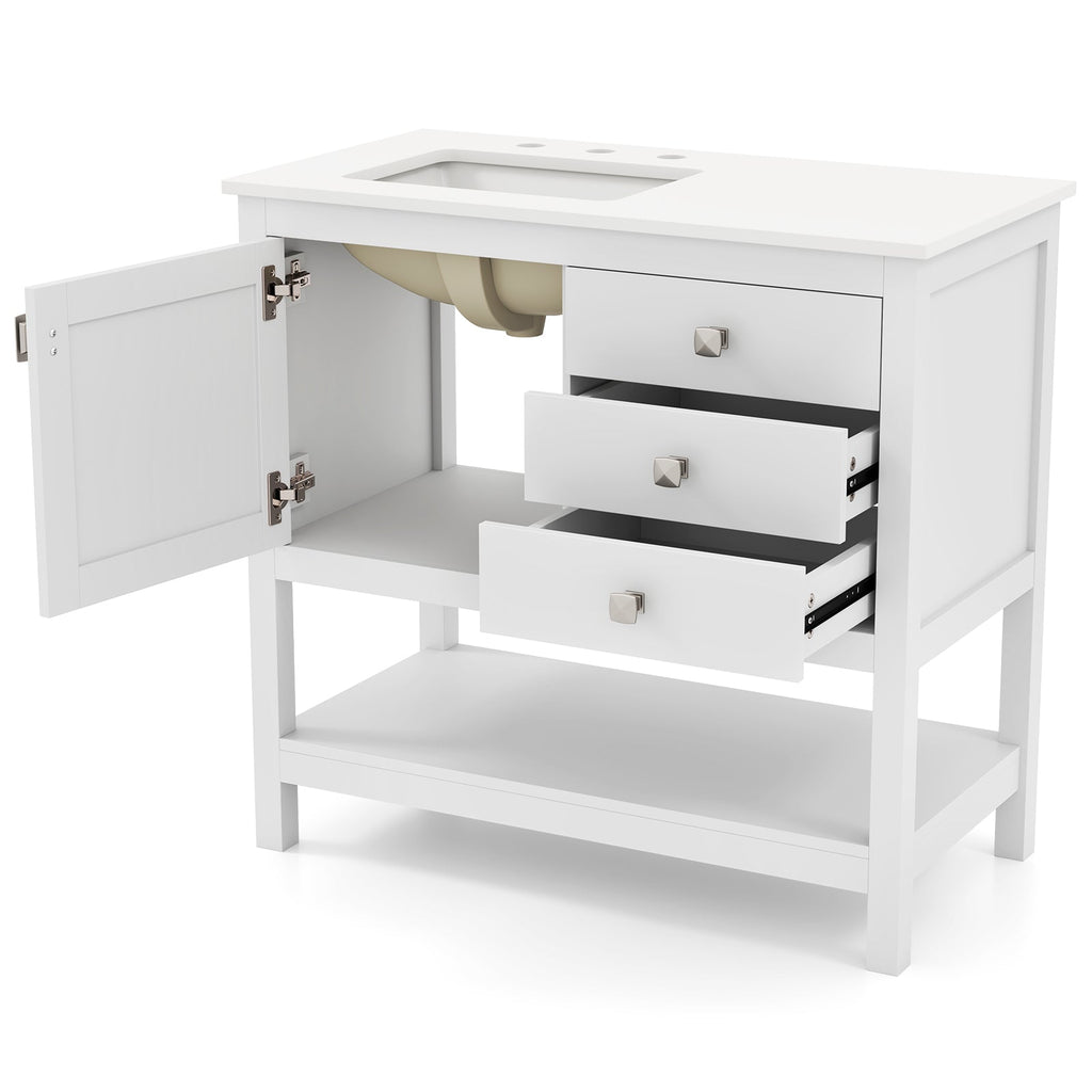 Freestanding White Bathroom Vanity with Basin & Storage