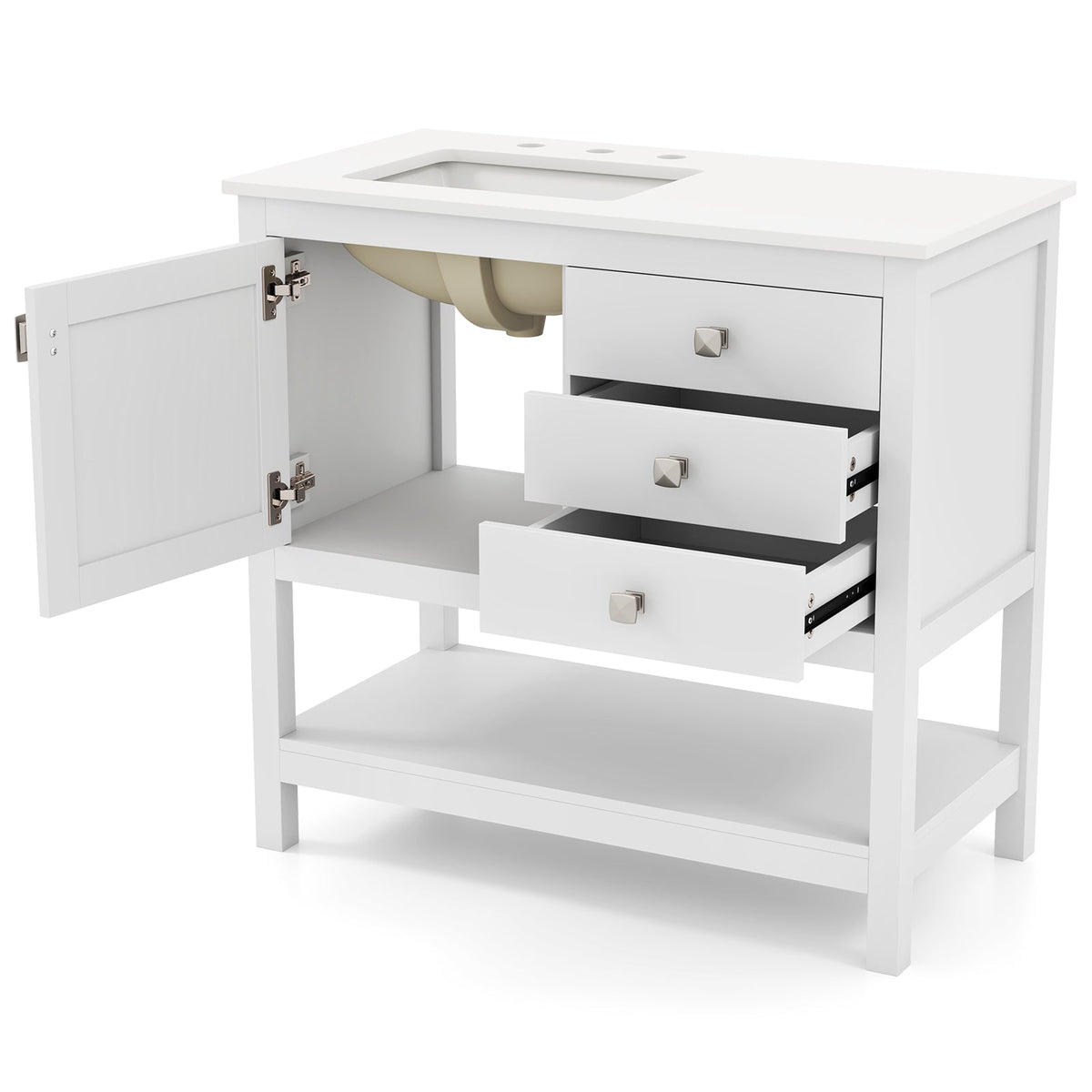Freestanding White Bathroom Vanity with Basin & Storage