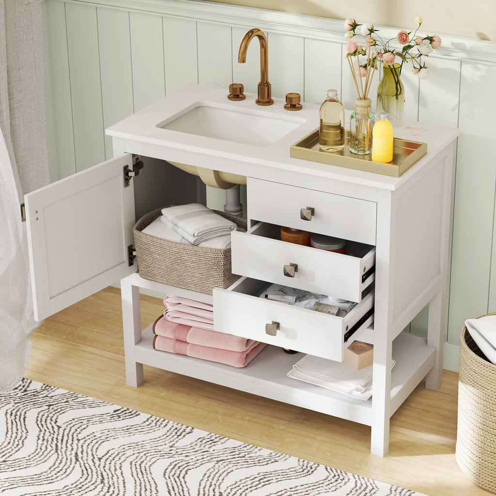Freestanding White Bathroom Vanity with Basin & Storage