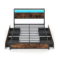 LED Storage Bed Frame with Charging Station & 4 Drawers