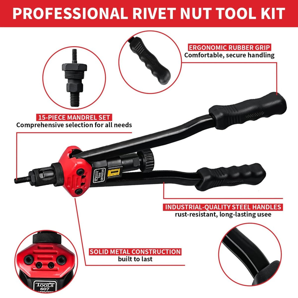 16" Rivet Nut Gun Kit with 15 Mandrels
