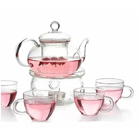 6-Piece Glass Teapot Set with Cups, Warmer & Infuser