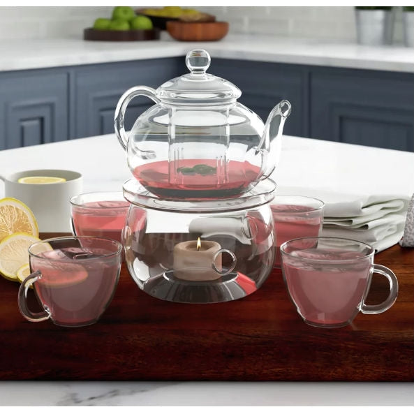 6-Piece Glass Teapot Set with Cups, Warmer & Infuser
