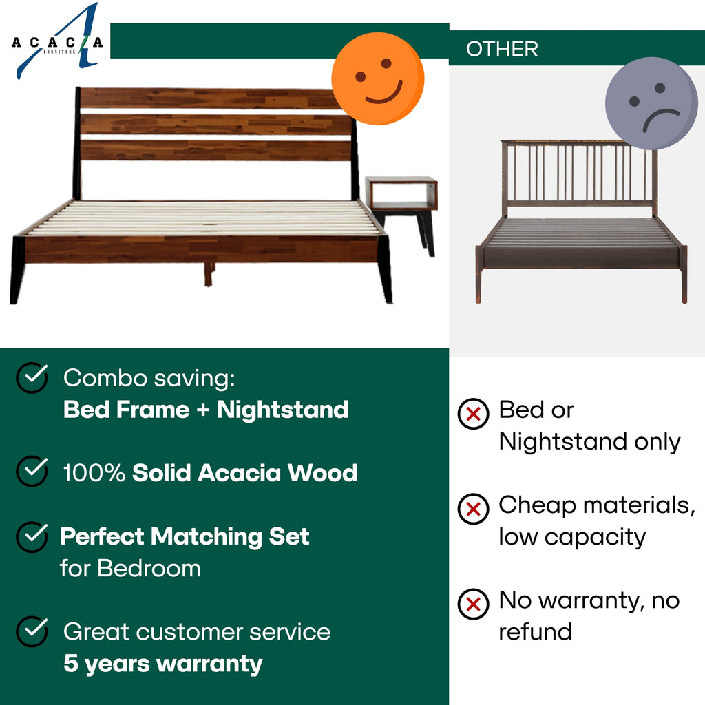 Emery Solid Wood King Bed Frame & Nightstand Set