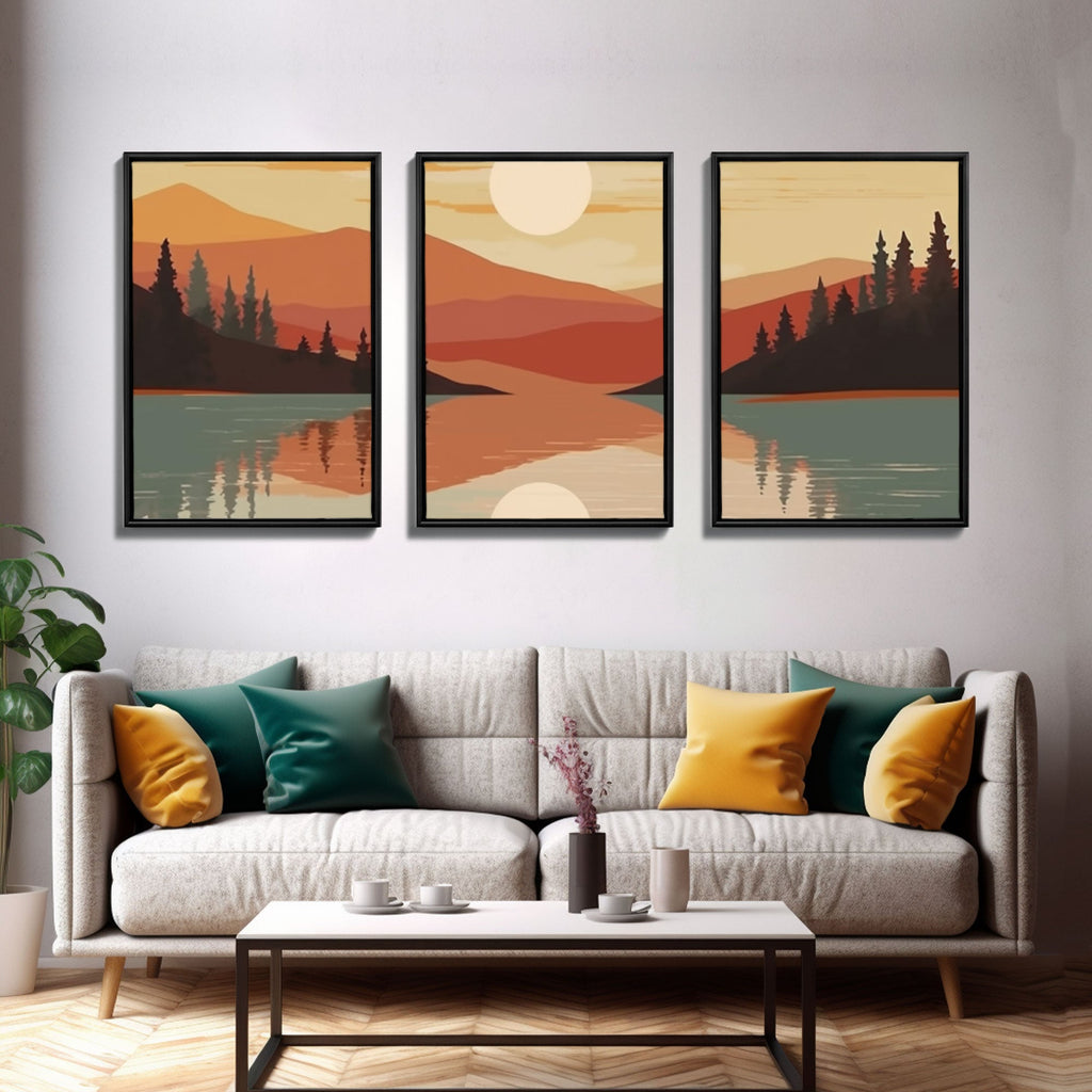 Sunset Forest Landscape Canvas Wall Art – Set of 3