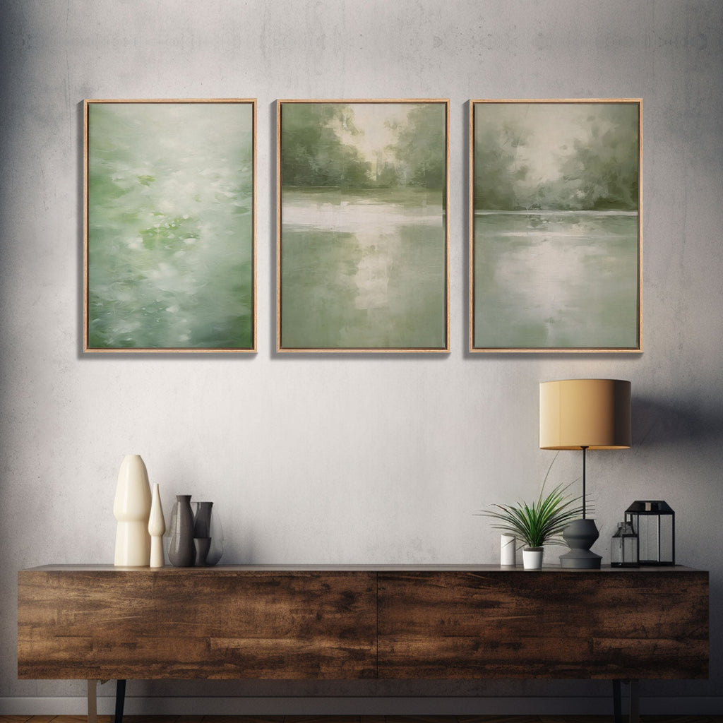 Green Abstract Landscape Canvas Wall Art – Set of 3
