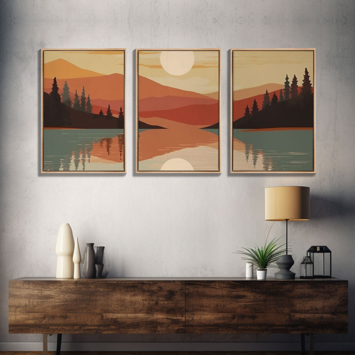 Sunset Forest Landscape Canvas Wall Art – Set of 3