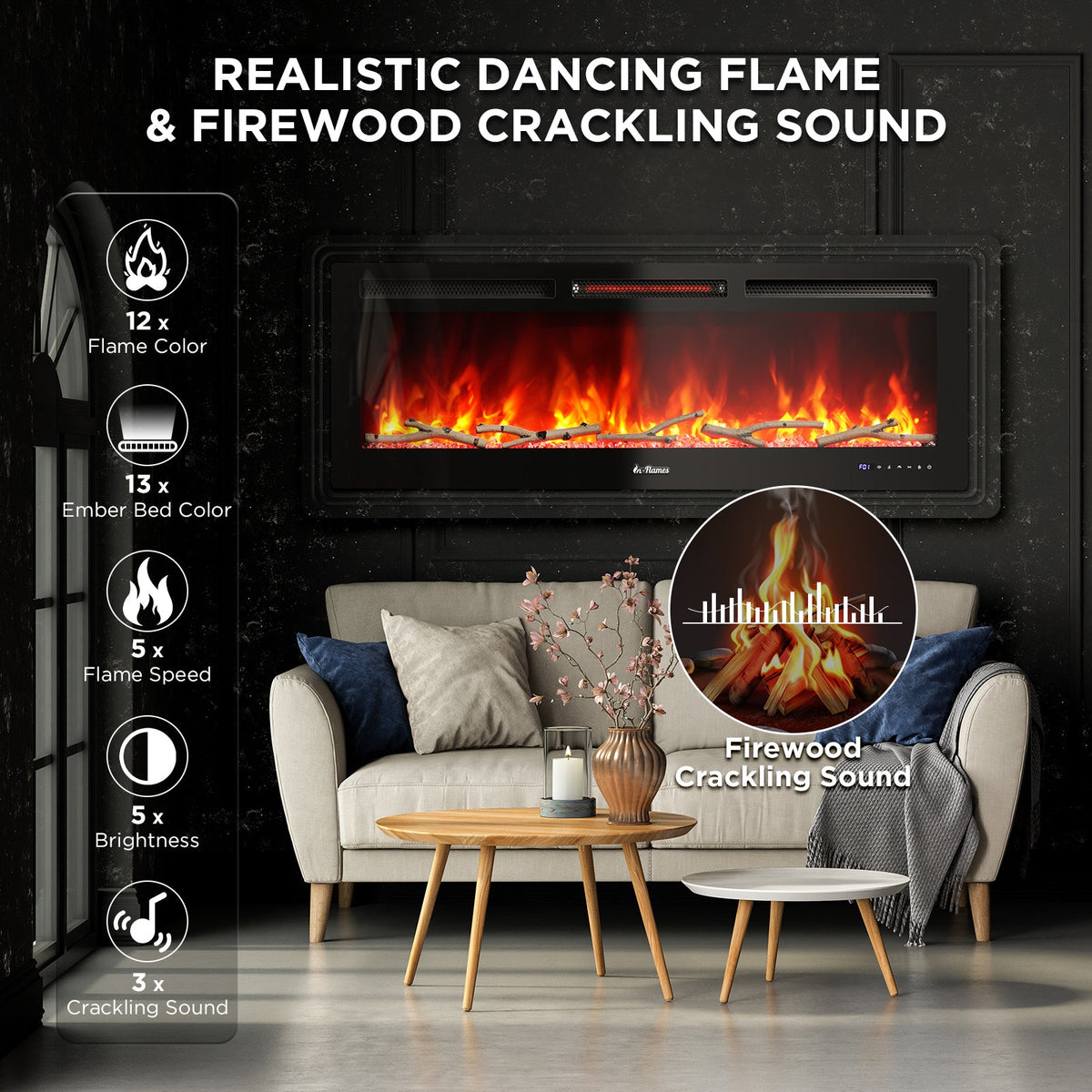 50-Inch Wi-Fi Smart Wall-Mounted Electric Fireplace