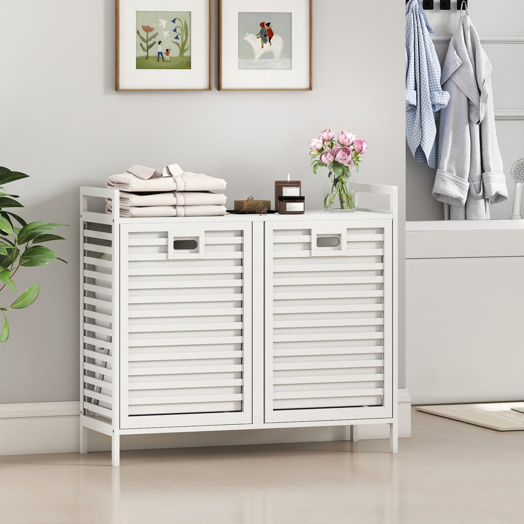 Double Tilt-Out Bamboo Laundry Hamper with 2 Removable Bins