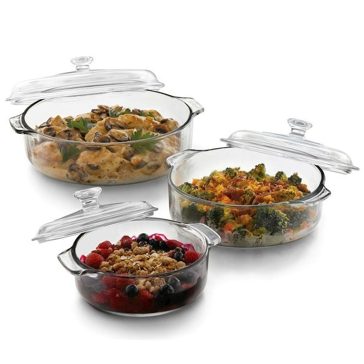 6-Piece Round Glass Casserole Bakeware Set with Lids