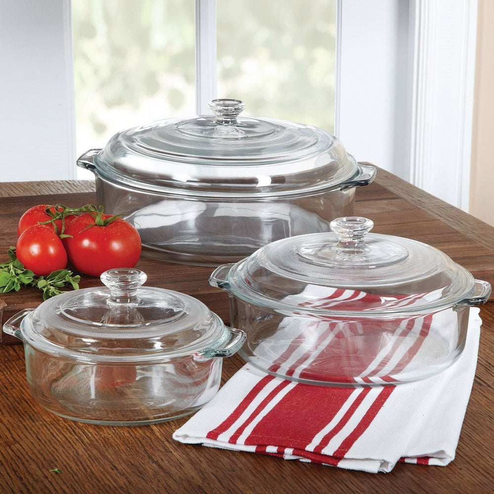 6-Piece Round Glass Casserole Bakeware Set with Lids