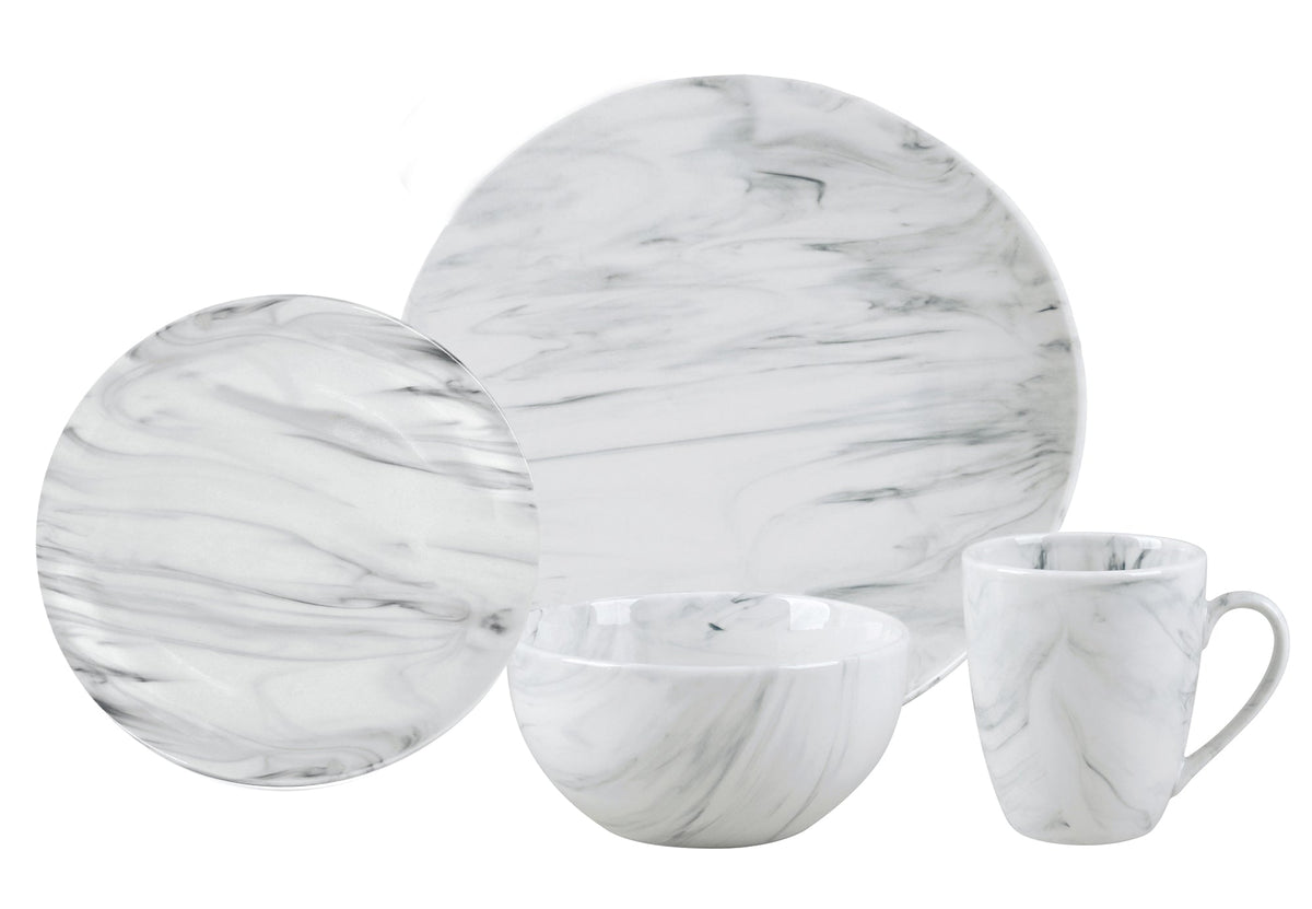 Grey Marble Porcelain 16-Piece Dinnerware Set