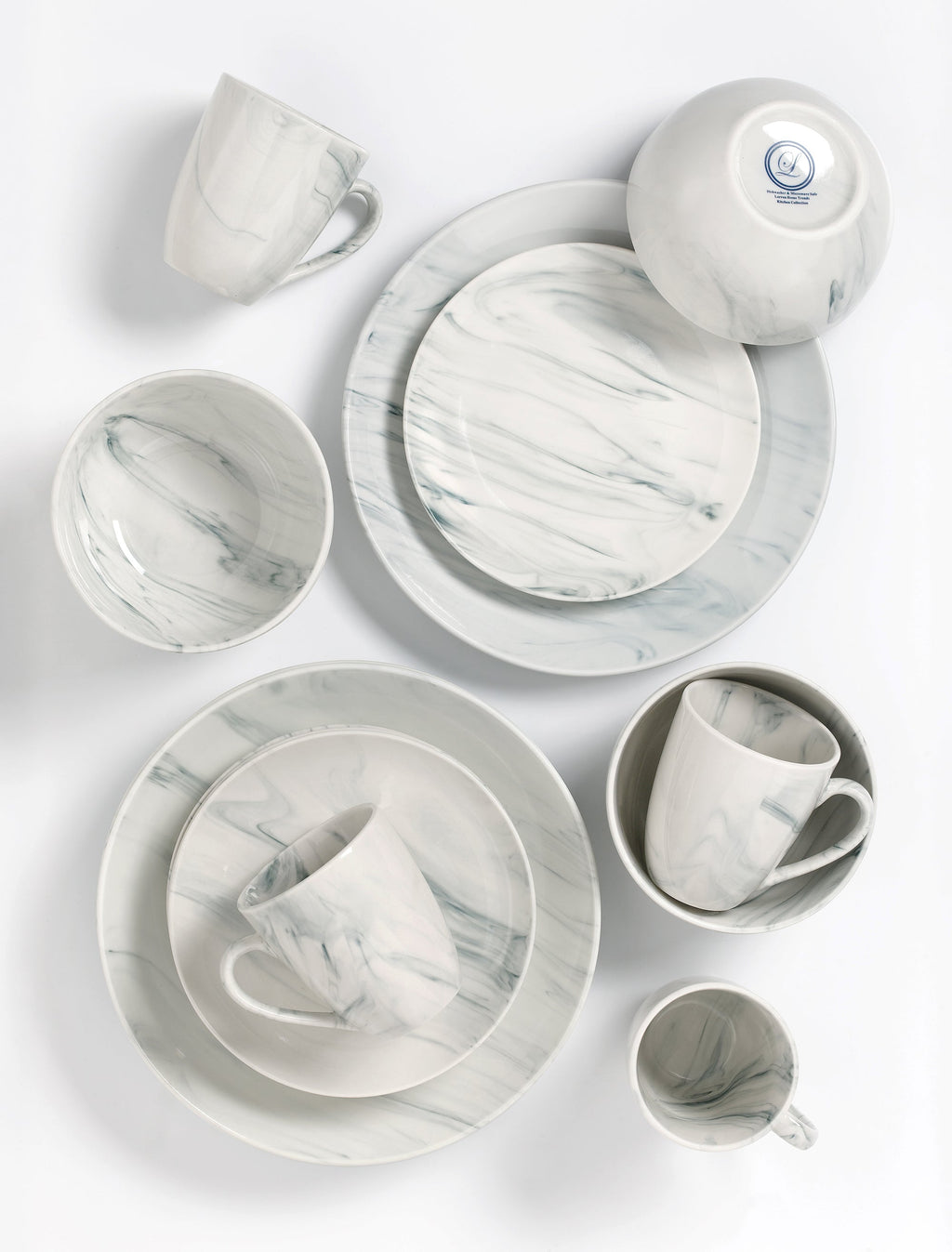 Grey Marble Porcelain 16-Piece Dinnerware Set