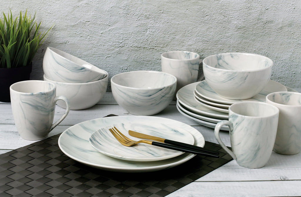 Grey Marble Porcelain 16-Piece Dinnerware Set