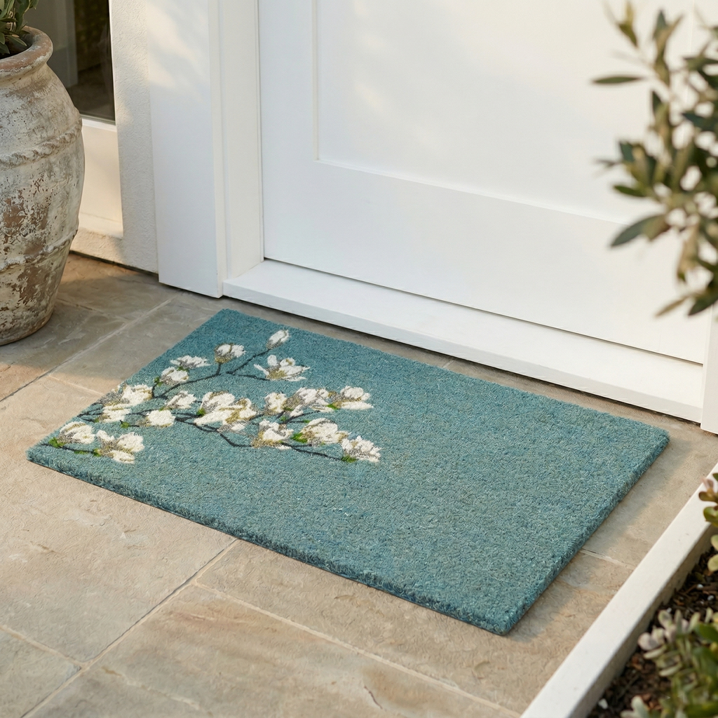 Fab Habitat Magnolia Branch Blue Coir Doormat
