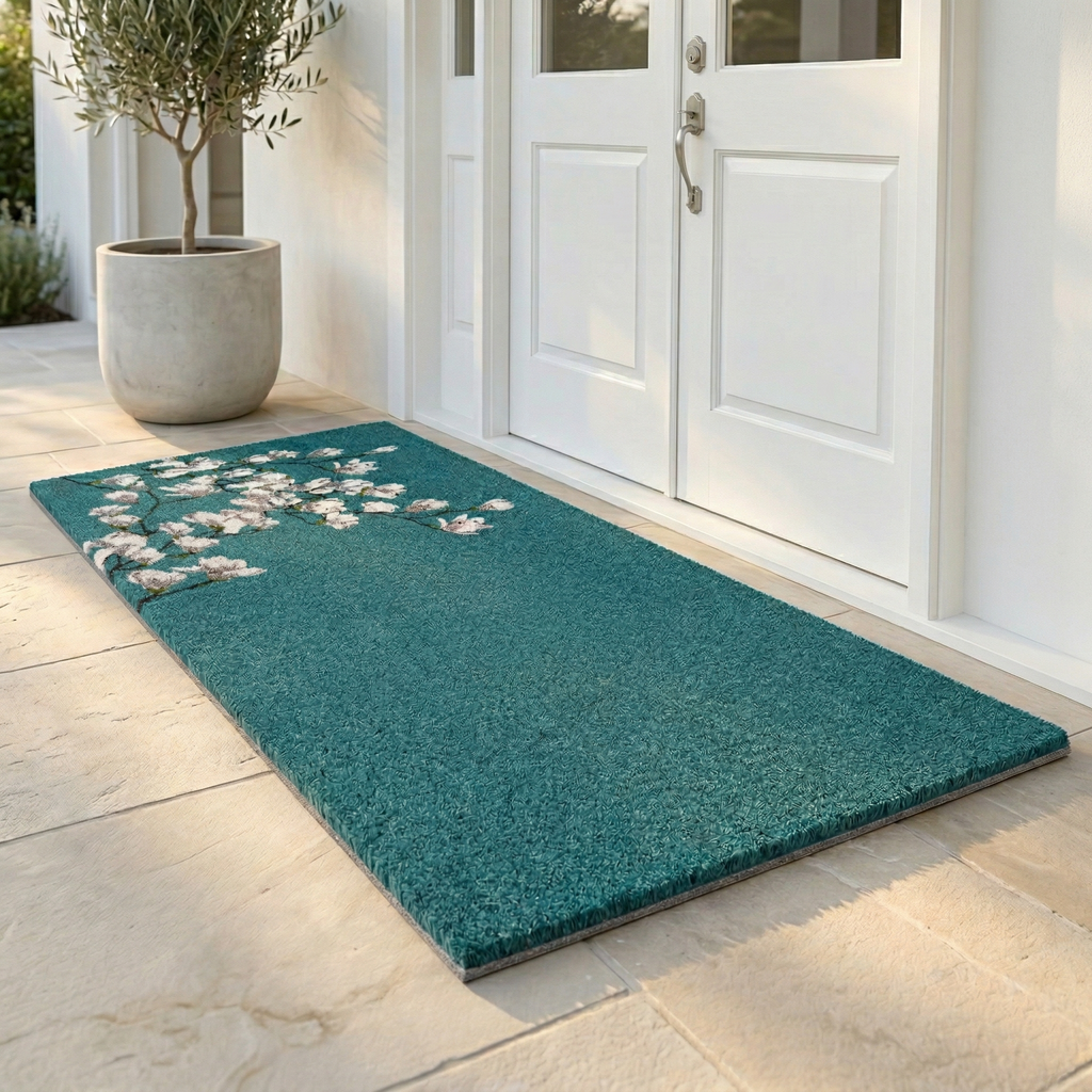 Fab Habitat Magnolia Branch Blue Coir Doormat