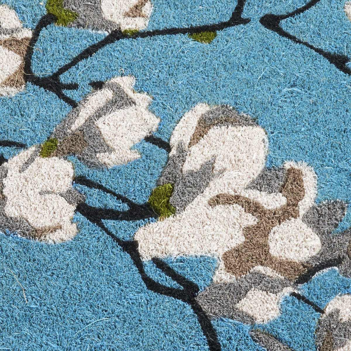 Fab Habitat Magnolia Branch Blue Coir Doormat
