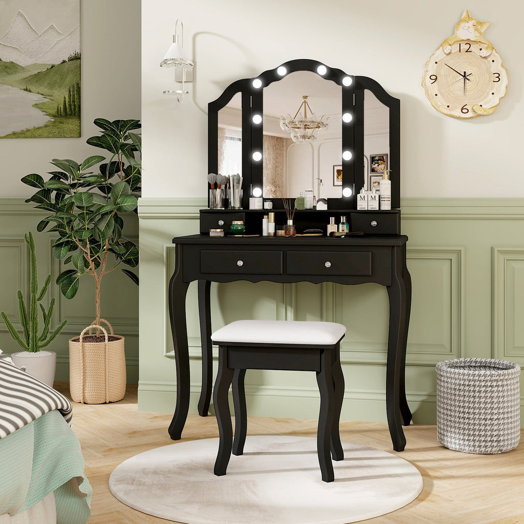 Makeup Vanity Table with Lighted Mirror & Drawers