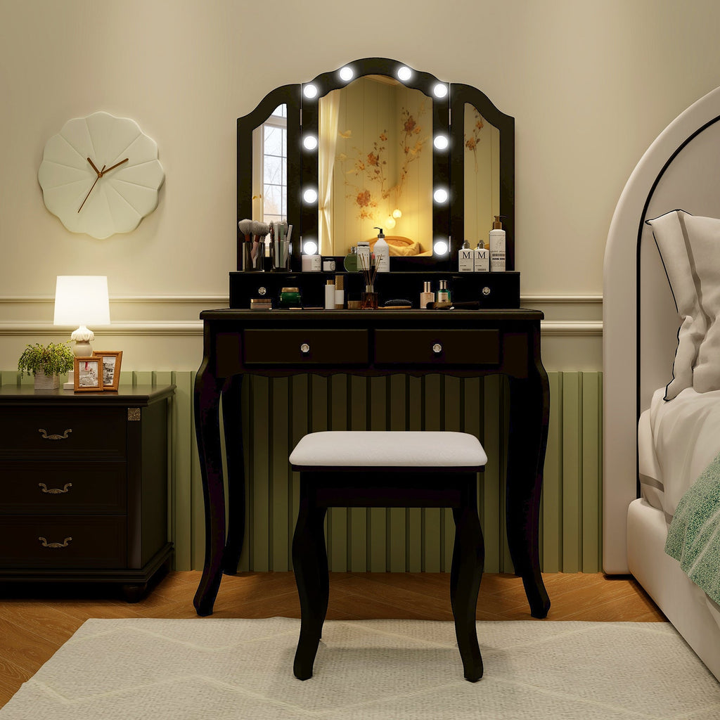 Makeup Vanity Table with Lighted Mirror & Drawers