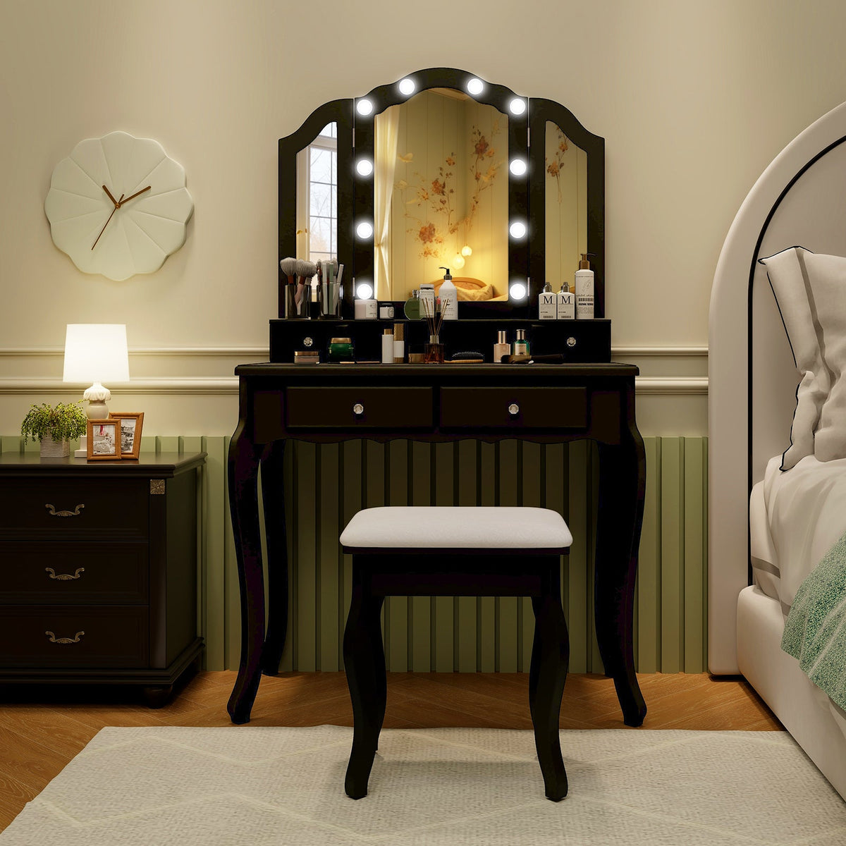 Makeup Vanity Table with Lighted Mirror & Drawers