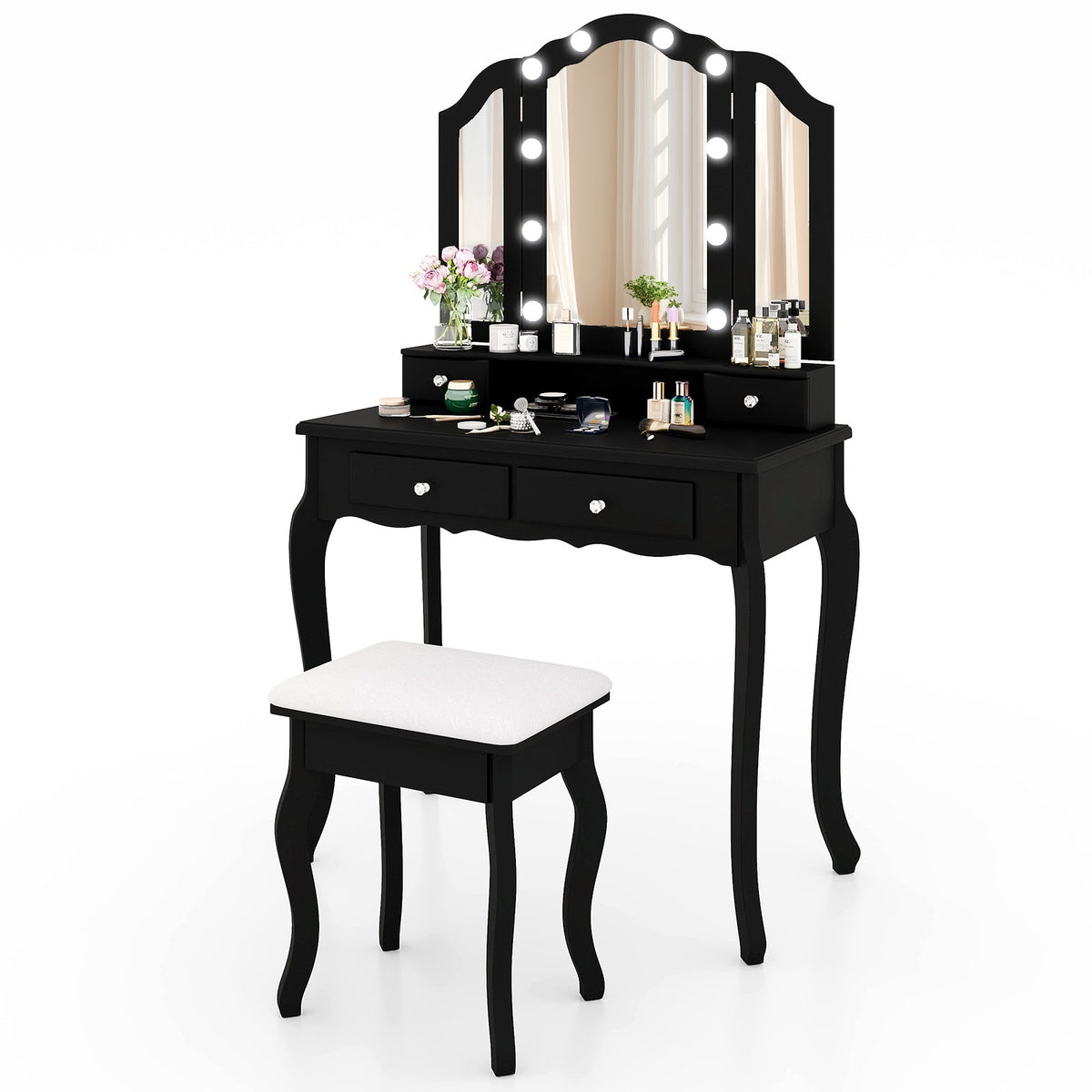 Makeup Vanity Table with Lighted Mirror & Drawers